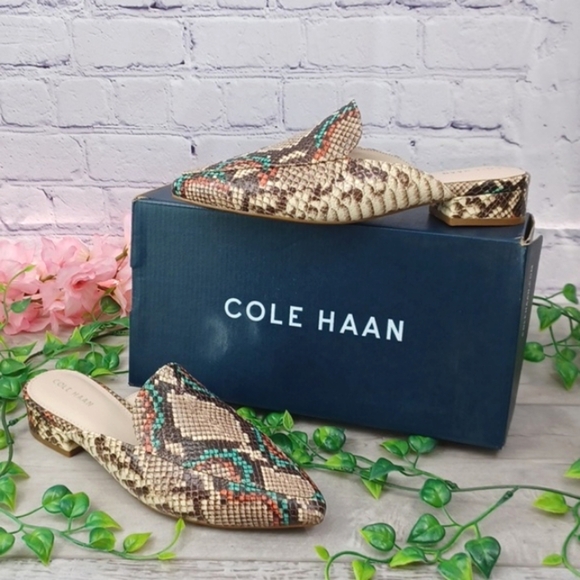 Cole Haan Piper Mules Embossed Leather NIB - Picture 1 of 10
